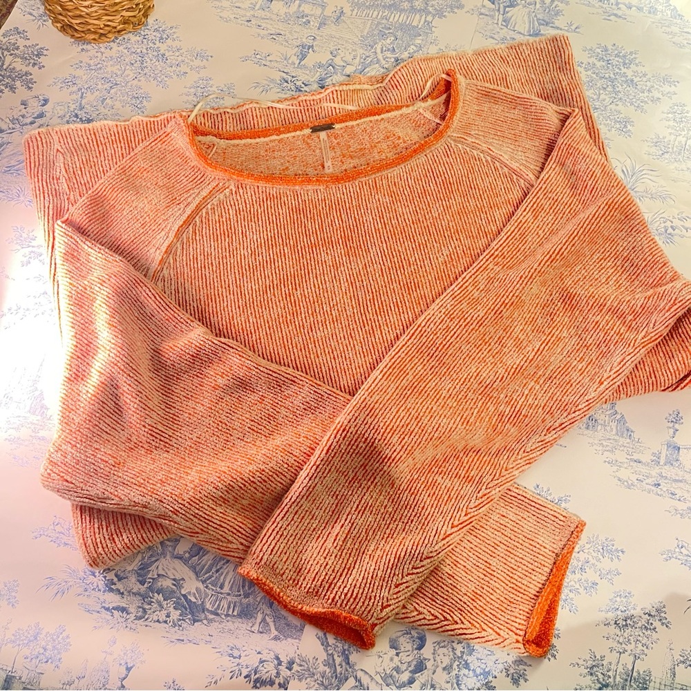 Free People orange and cream / white colored tunic style long sweater